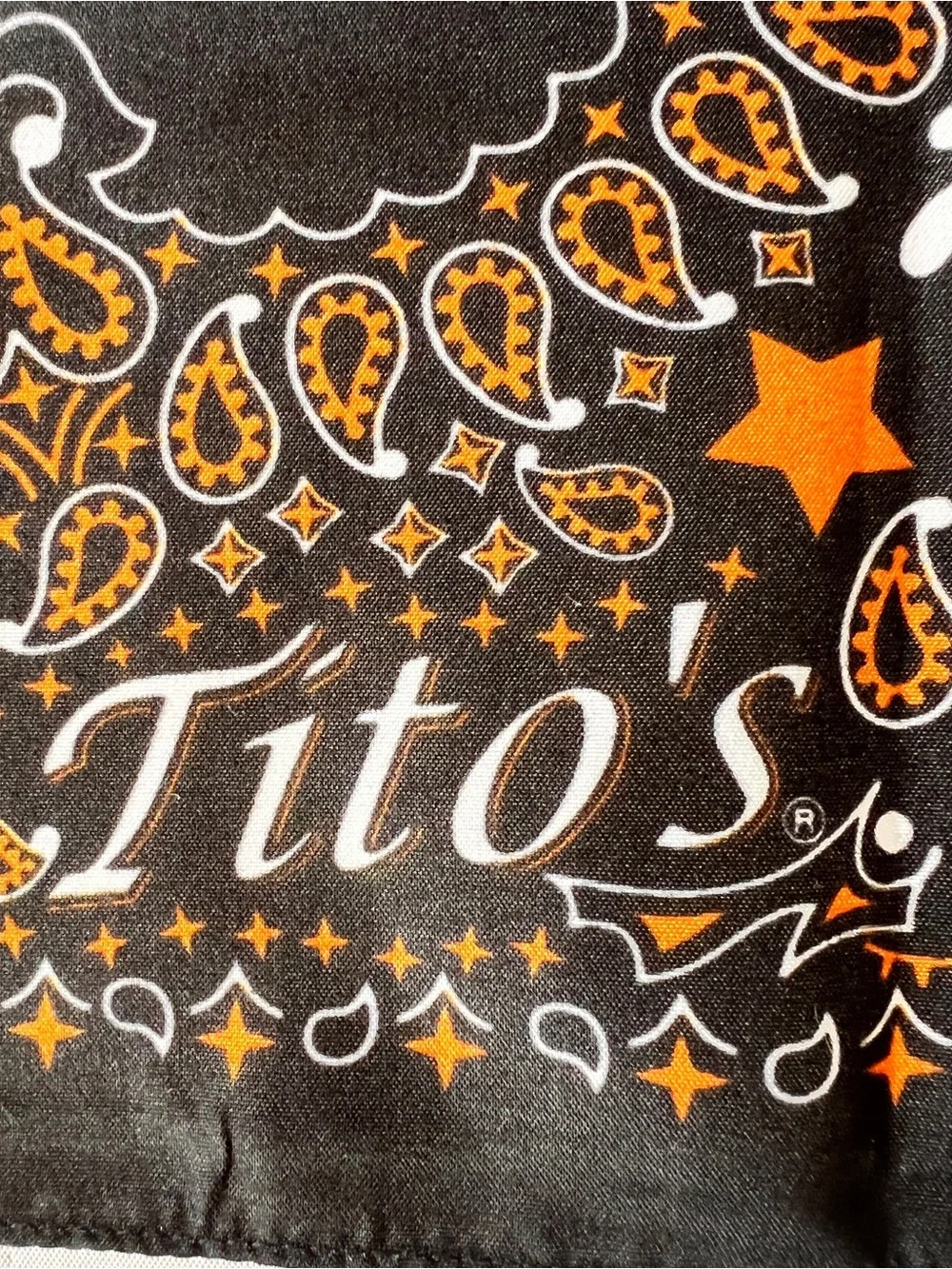 Tito's Handmade Vodka bandana black orange white paisley Cotton 21